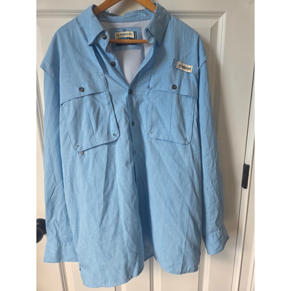 Magellan Outdoors Fish Gear Mens Medium Blue Long Sleeve Vented Fishing Shirt
